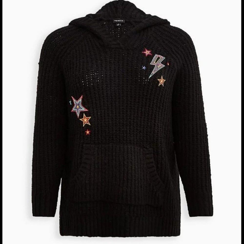 NWT TORRID Black Knit Celestial Hoodie Sweater with Pocket